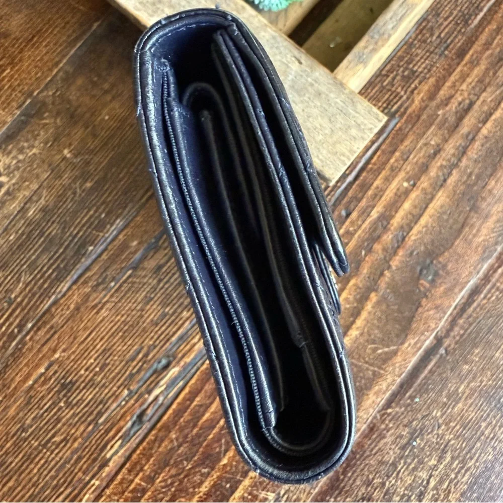 CHANEL Classic L-Flap Caviar Navy Blue Quilted Long Wallet